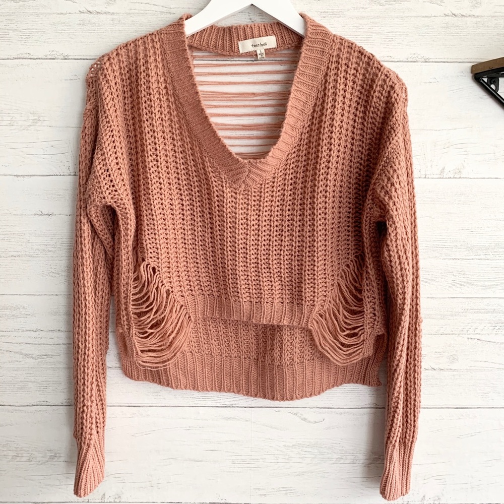 Mauve Distressed Cropped Sweater